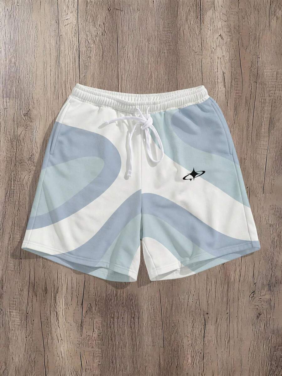 Manfinity Joysei Loose Fit Men's Color Block Print Sports Shorts, Suitable For Summer Wear - Multicolor - View 1