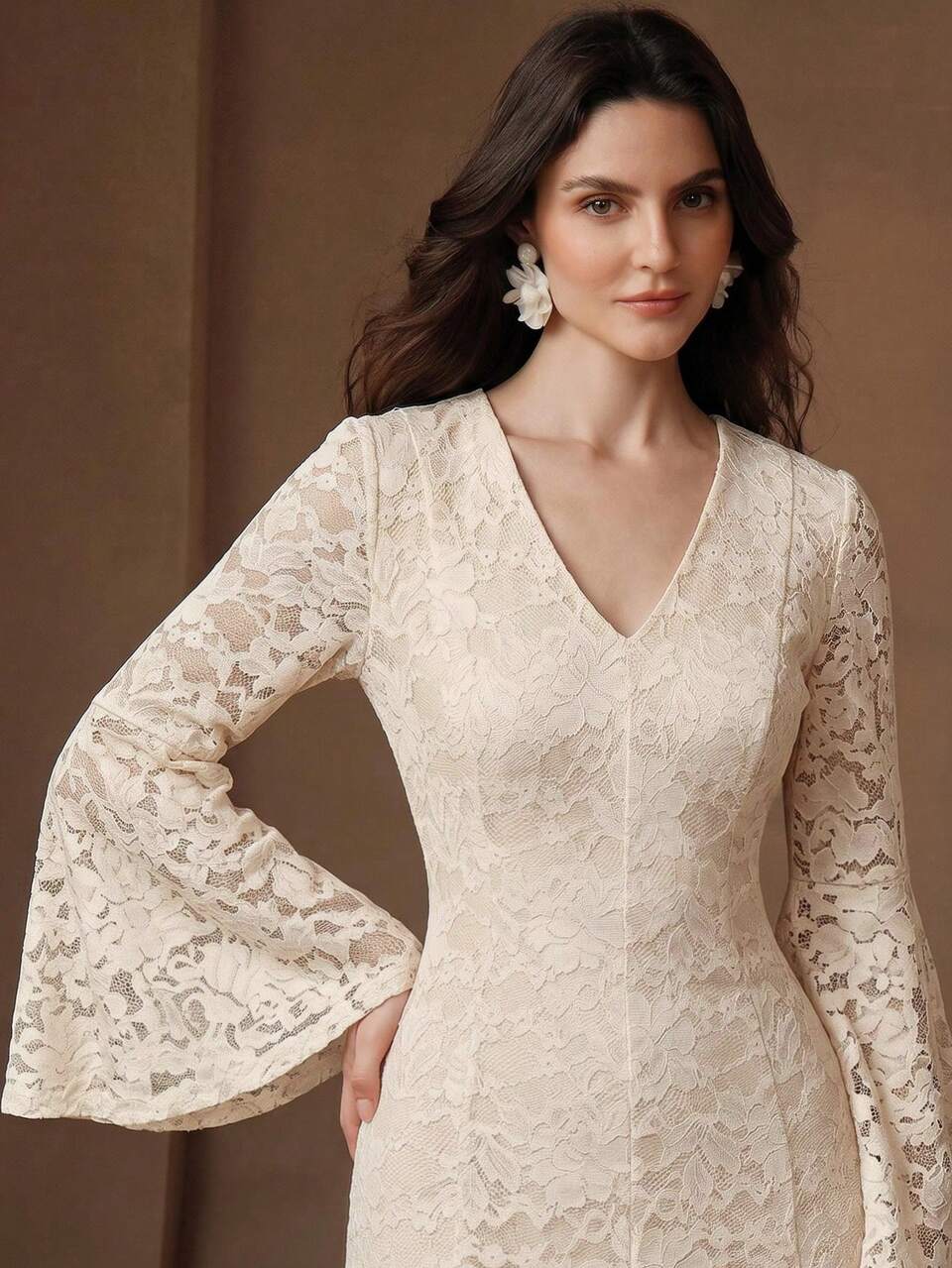 Anewsta New Arrival Elegant V-Neck Flare Sleeve Dress, Fashionable & Graceful For Party, Wedding, Holiday, Spring/Summer