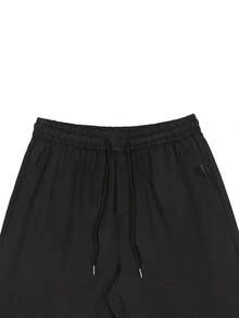Manfinity Homme Pantalones casuales de unicolor con cordón en la cintura y bolsillos, otoño - Negro - Ver 4