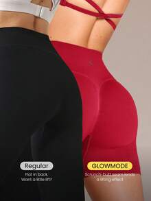 GLOWMODE 超細軟無縫 SummerGlow 開背掛脖運動內衣與 4.3 吋抓皺提臀不透光單車褲運動套裝 夏季健身 - 紅色 - 查看 4