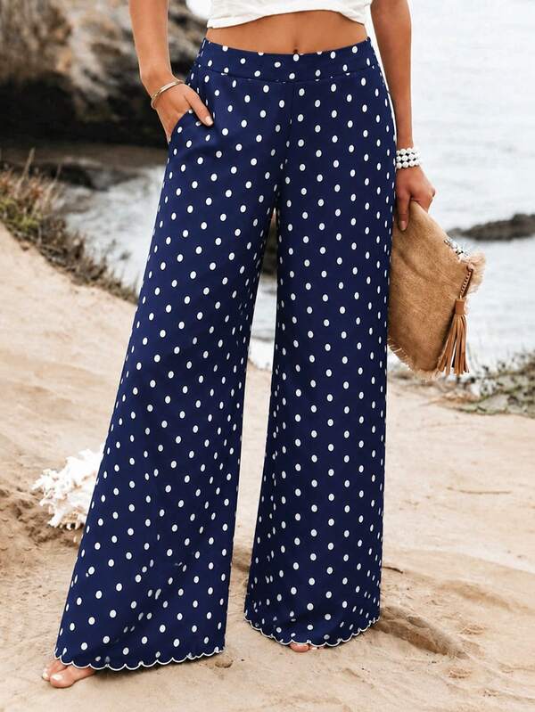 Breezaya 女款波點貝殼飾邊刺繡休閒長褲