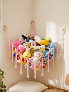 1pc Large Stuffed‑Animal Hammock, Corner Hanging Net For Plush Toys, Wall‑Mounted Toy Storage Organizer For Stuffed Animal Display - Multicolor - View 6