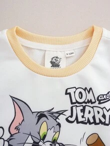 TOM & JERRY X SHEIN 女嬰字母印花長袖運動衫與運動長褲休閒套裝 - 粉色 - 查看 3