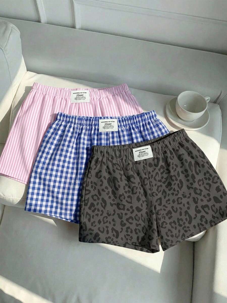 Comfortcana 3件組女款舒適休閒短褲,梭織布料,適合日常穿著,迷彩印花短褲套裝 - 彩色 - 查看 1