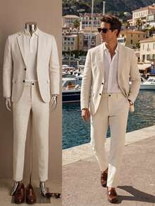 Manfinity Mode Men's Casual Versatile Jacket & Pants Suit Set - Apricot - View 8