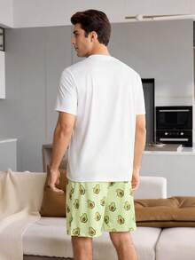 CoupledUp Set Piyama Pria Lengan Pendek Motif Kartun Alpukat Lucu - Hijau - View 3