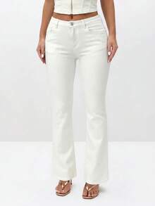 BABYPHAT Low Waist Stretch Denim Bootcut Flare Jean With Signature Logo Waistband Detail Spring Summer Vintage Y2K Style - White - View 5
