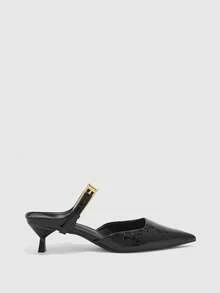 CUCCOO BIZCHIC Women's Pointed Toe Black Kitten Heel Pumps, Versatile Daily Work Commute High Heel Slip-On Shoes - Black stone pattern - View 1