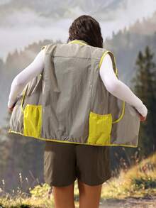 Exploreva Exploreva Women's Zipper Front Loose Casual Outdoor Vest Jacket - Light Grey - View 2