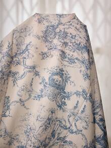 PalaceNights 女款中式風景印花睡衣套裝，奢華蕾絲飾邊，寬鬆長袖睡袍，細肩帶內搭洋裝，荷葉邊裝飾，梭織紋理面料 - 藍色 - 查看 7