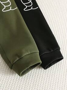 SHEIN 2件裝小男孩休閒百搭保暖內裡鬆緊腰運動長褲，可愛恐龍圖案百搭多件組，春秋冬季適用 - 彩色 - 查看 9