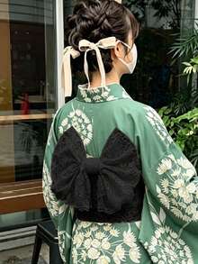 Irokai 日式傳統夏季女款浴衣和服配件 奧比腰帶 洗禮賓客度假用 黑色漢服 中式傳統 - 黑色 - 查看 2