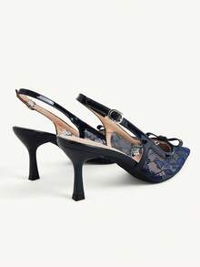 CUCCOO CHICEST French Lace Pointed Toe Slingback High Heels 2026 Spring And Summer New Bow Kitten Heel Sandals Women - ink blue - View 4