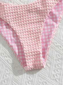 SHEIN Holidaya Swim Mod Women's Sweet Pink Plaid Pattern Reversible Bikini Set - Multicolor - View 6