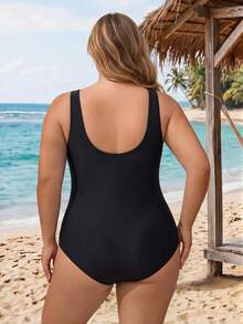 SHEIN CURVE+ 2026 Plus Size Floral Print One-Piece Swimsuit For Beach & Resort - Pink - View 2