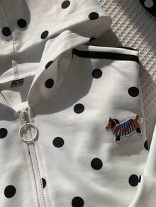 Comfortcana Women's Polka Dot Print Hoodie & Pants 2 Pieces Set - White - View 4
