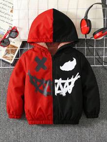 SHEIN 兒童 1件 小男孩冬季夾克 配色拼接印花保暖內裡連帽外套 返校季街頭可愛萬聖節 Y2K 風格 - 彩色 - 查看 6