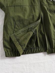 SHEIN 少女蝴蝶結圖案拼色拉鍊長袖外套與長褲休閒日常套裝 - 軍綠色 - 查看 4