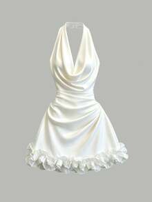 SHEIN Franclia French Sexy Cowl Neck Backless Draped Neck Sleeveless Short Dress For Women - White - View 4