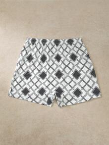 EverLounge Men's Lounge Shorts Black White Dot Diamond Grid Loose Sleep Boxers - Black and White - View 2
