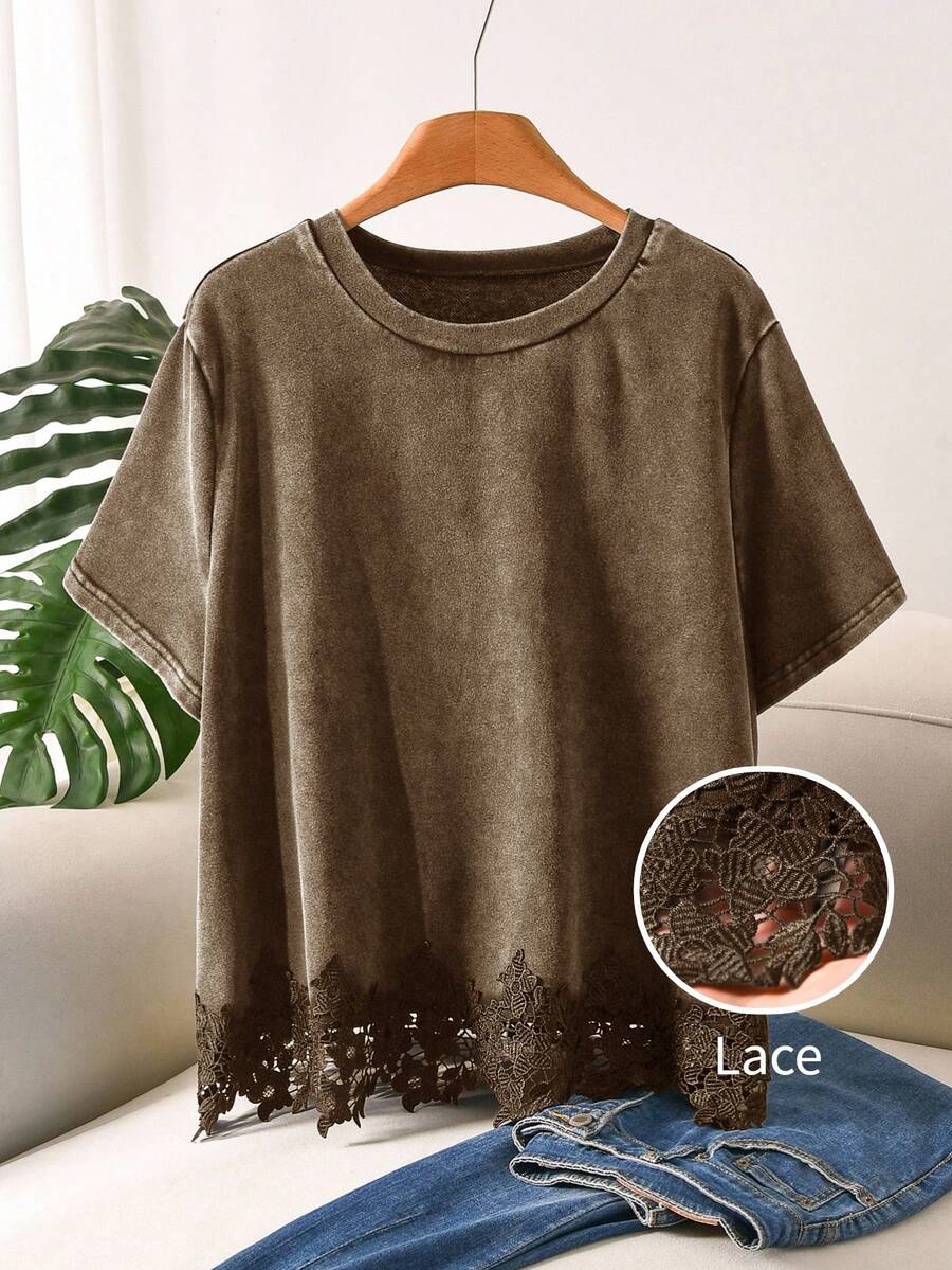 CosyJoli Maglietta da donna taglie forti a maniche corte nera con design fiocco di neve lavato, casual e versatile, adatta per uso quotidiano e uscite