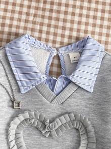 SHEIN 女童 2 合 1 拼接長袖衛衣，適合校園日常穿著、週末聚會、假期派對，秋季款 - 灰色 - 查看 7