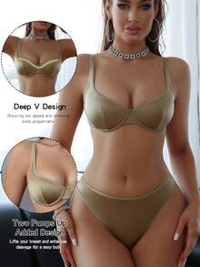 SHEIN 2pcs Underwire Bra And Panty Set - Yellow - View 3