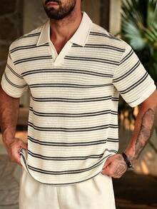 SLATEMANN 男士純色針織半拉鍊網格紋理短袖 Polo 衫 男士針織衫 男士鉤編襯衫 - 彩色 - 查看 6