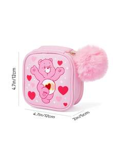 SHEIN X Care Bears 愛心卡通動物印花小方格珠寶收納盒，附柔軟毛球拉鍊吊飾，便攜式日常與旅行飾品收納盒 - 彩色 - 查看 6