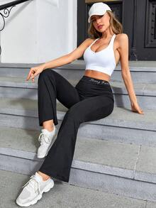 SHEIN Velisys 女款字母印花休閒日常旅行運動長褲 - 黑色 - 查看 4