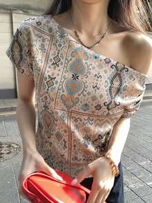 DAZY Women's Floral Print Design Shirt, New Arrival Spring/Summer Boho Vacation Outfits Women - Brown - View 5