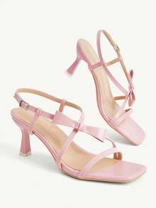 CUCCOO CHICEST Pink Thin Heel Square Toe Bow With Women's High Heels Summer - Pink - View 8