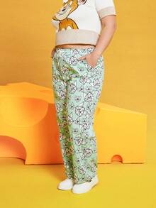 TOM & JERRY X SHEIN Plus Drawstring Waist Cartoon Graphic Pants - MultiWarna - View 5