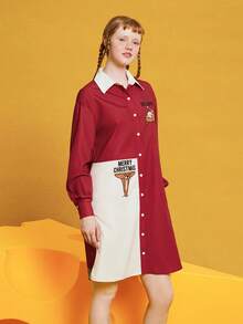 TOM & JERRY X SHEIN Ladies Cartoon Pattern Front Button Shirt Dress Nightgown - Multicolor - View 4