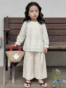 Dazy Kids 女童秋季圓領滿版印花長袖上衣＋長褲 梭織春夏兩件套 - 紅色 - 查看 6