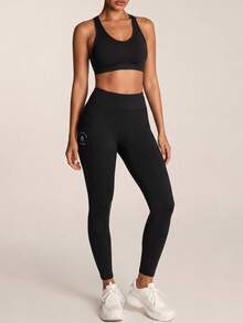 SHEIN BAE Women's Letter Print High Waist Equestrian Pants Sports - Black - View 6