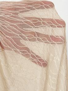 Viva Relle Plus Size Beige Textured Lace Tie-Front Sheer Sun Protection Soft Style Beach Vacation Outerwear Thin Top - Apricot - View 6