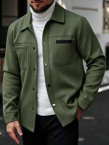 Manfinity CasualCool 男士純色休閒夾克，適合秋冬穿著 - 軍綠色 - View 5