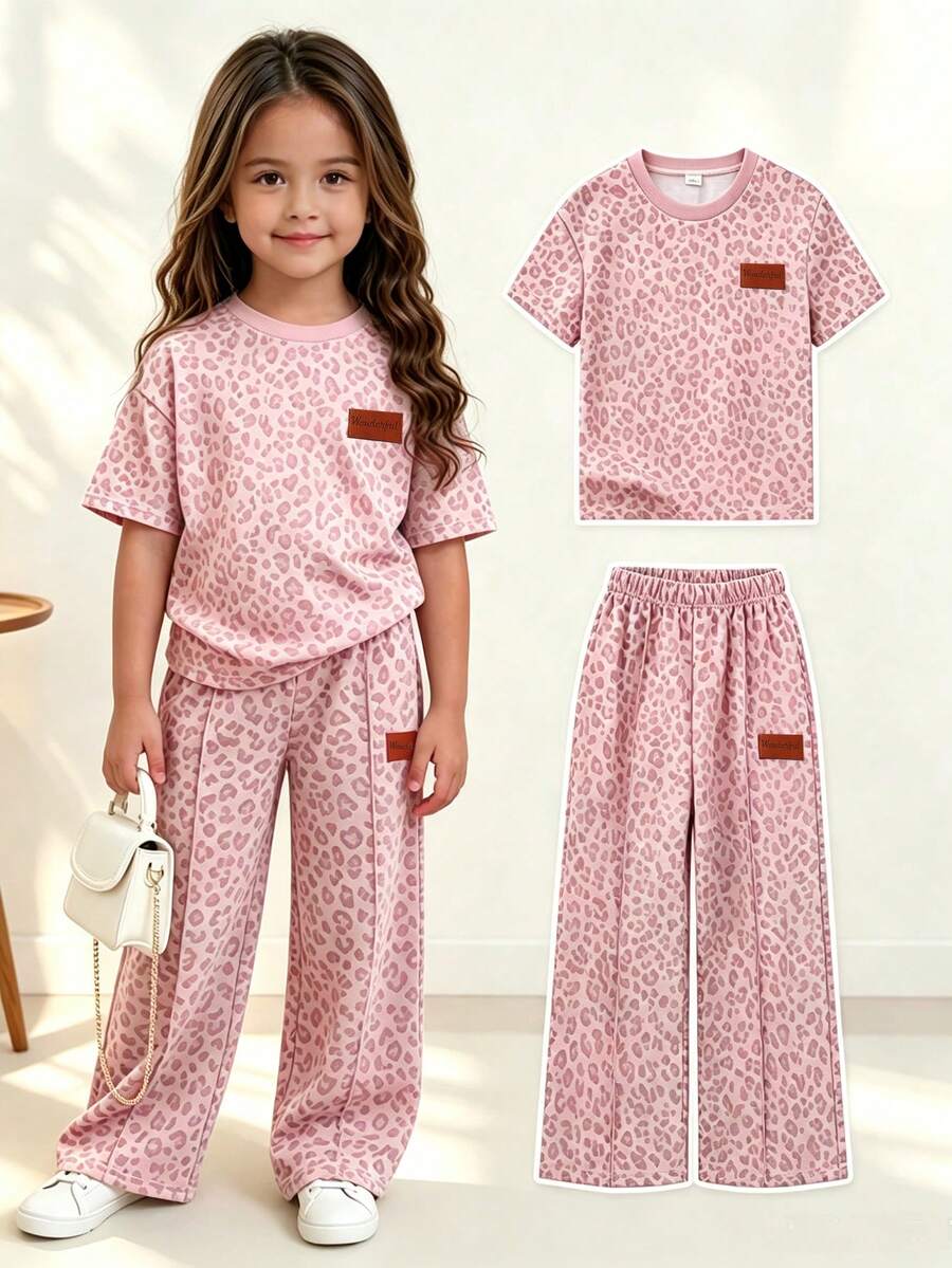 Elladie kids 女童休閒寬鬆落肩豹紋中袖衛衣與運動褲兩件套返校套裝，適合休閒、日常穿著及秋冬學校日常穿著，適用於聖誕節、女童冬季服飾、聖誕套裝、派對穿著、日常穿著、學校日常套裝、生日套裝、公主套裝、母女與姐妹搭配，灰色適合小男孩，青少年休閒套裝，青少年兒童休閒穿著