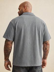 EASEVO Camisa de rayas con bolsillo con parche bordado para hombre de talla grande - Gris - Ver 3