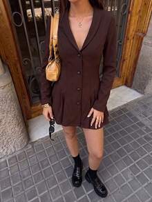 MainGRL Vestido mini de moda de unicolor para citas y fiestas para mujer - Marrón - Ver 4