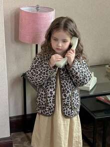 Dazy Kids Jaket Motif Leopard Modis Musim Dingin untuk Anak Perempuan - Coklat - View 3