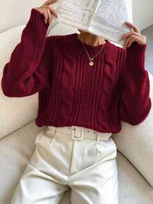 Chiquease 女款素色休閒百搭日常穿著套頭毛衣 - 酒紅色 - 查看 6