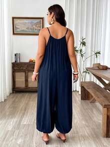 Weeklong Casual Textured Loose Gathered Jumpsuit - Navy Blue - View 2