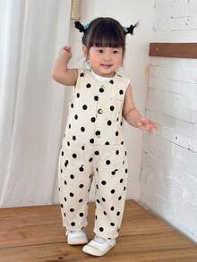 SHEIN 女嬰深藍色丹寧無袖白色條紋連身錐腳褲 - 彩色 - 查看 3