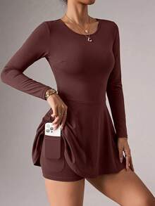 Glamine Charm Youthful Brown Backless Square Neck Sports Dress - Brown - View 10