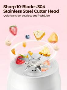 Teckwe Portable Blender Juicer Cup, 450ml 1500mAh USB Rechargeable Mini Smoothie Blender, Wireless Fruit Juice Mixer For Gym Travel Office Home, Portable Ice Crusher Shakes Maker - White - View 3