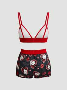 Chillnights Betty Boop x SHEIN Set 2 Potong Bra dan Celana Dalam Hipster Motif Betty - MultiWarna - View 2