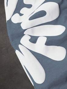 SLATEMANN 男士字母印花對比腰帶運動長褲 - 藍色 - 查看 3