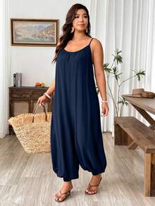 Weeklong Casual Textured Loose Gathered Jumpsuit - Navy Blue - View 6